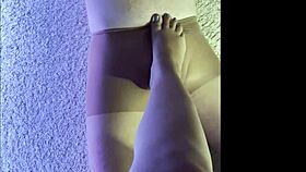 i make my husband wear my wet pantyhose while giving him a kinky footjob