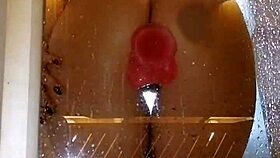 girl with juicy ass plays in shower with pink dick