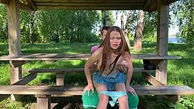 Daddy Catches Wife Flashing Panties In Forest To Neighbors