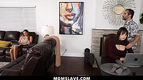 unemployed daddy freeuses hot wife and cute stepdaughter during their work, licking and fucking