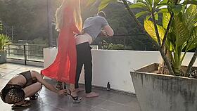 Horny Ladyboy in Red Bangs Client Candy