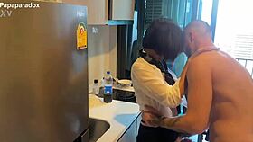 asian schoolgirl enjoys kitchen table encounter