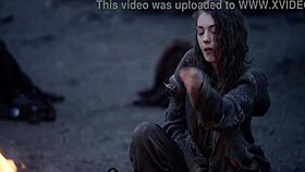 In this fantasy cosplay, the bare maiden MASTURBATES by the CAMPFIRE all alone, showing off her small tits in public