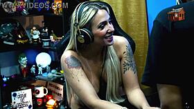 Ruan Asked for Kiss from Bruna Lambertini, She Sat Naked on His Lap, Dick Rose - Podcast Pópum no Barraco Complete in Sheer Red!