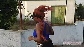 Ebony Redhead With Giant Ass Trains In Gym Filmed By Lover