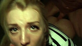 I grab her tight pussy and fuck the busty blonde missionary style