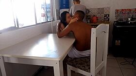 Naughty Wife Fucks Big Black Cock While Cuckold Washes Dishes In Kitchen