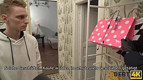 Russian shopaholic pays debt with blowjob in husband's presence