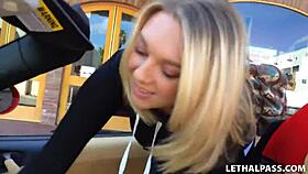 busty blonde gets picked up by porn agent for hardcore blowjob and cumshot