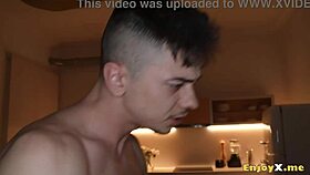 Tommy's lucky threesome: naked busty beauties playing in the kitchen?