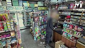 promiscuous mart gets bent over for blowjob at work with long-haired clerk