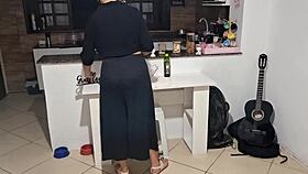 the stepson asks his stepmother for help so he can cum