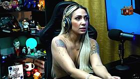 Ruan Asked for Kiss from Bruna Lambertini, She Sat Naked on His Lap, Dick Rose - Podcast Pópum no Barraco Complete in Sheer Red!