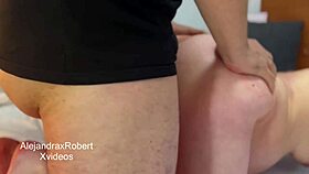 Nine-month pregnant girl gives blowjob before doggystyle creampie, belly moving