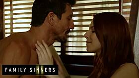 Slender babe gets spooned and pounded by stepfather on bed 😏