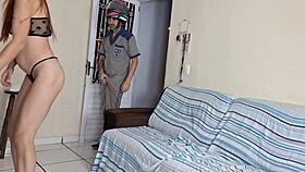 Marido Sends Wife To Receive Motoboy Delivery In Panties Only!