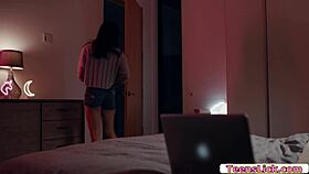 so this hot teen 18+ is TASTING her twin girlfriend's pussy, with some kissing and oral action