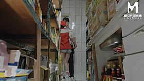 promiscuous mart gets bent over for blowjob at work with long-haired clerk