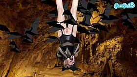 Hot teen in bat costume masturbates upside down on camsoda