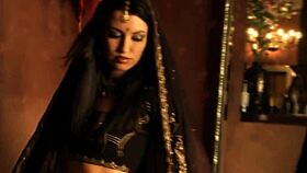 Brunette milf in black dress solo