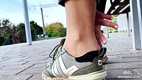 Teasing With Tan Nylon Soles On Bench?