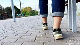 Teasing With Tan Nylon Soles On Bench?