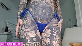 Milf trying vibrating anal butt plug in micro bikini