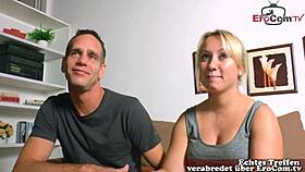 Skinny Teen 18+ and Couple in First FFM Threesome at German Casting