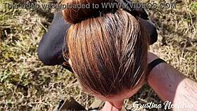 Girl next door bends over for doggystyle fuck and blowjob in the forest.