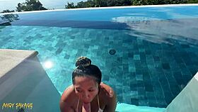 Public blowjob at infinity pool in Costa Rica with interracial couple