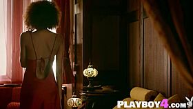 Curly latina Bruna Rocha poses naked exposing her amazing body and tits in striptease