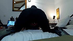 White slut in satin dress gets intense doggystyle fucking with blowjob and rimming