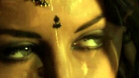 Brunette milf in black dress solo