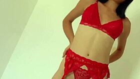 petite colombian teen 18+ pussy drilled after red lingerie strip tease