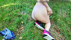 naughty blonde feels intense pleasure masturbating in park