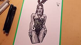 Watch this quick sketch of a hot sexy girl in latex getting drawn