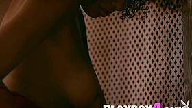 Curly latina Bruna Rocha poses naked exposing her amazing body and tits in striptease