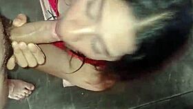 Stepmom in red dress hints at good morning blowjob for favorite stepson