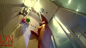 yo, caught this cute young maid stripping in shower! 😜