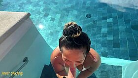 Public blowjob at infinity pool in Costa Rica with interracial couple