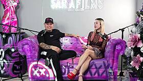 Horny Pornstar Cums Hard in Real Interview. Multiple Orgasms with Sara Films and Katty Blake