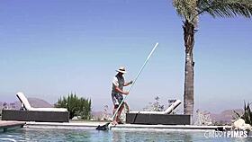 Smoking Hot Busty Milf Tempts Poolboy With Anal Toy And Blowjob