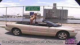 I flashed my hot blonde shaved pussy outdoors