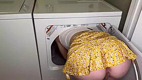 Redhead stepsister gets stuck in dryer, leading to tight pussy fucking