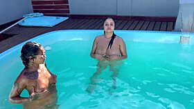 Pool party with several young women