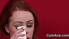 NAUGHTY sex kitten GETS JIZZ on FACE, SWALLOWING all