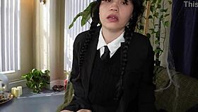 i'm wednesday addams taking huge dick deep in missionary.