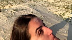 Skinny Brazilian couple stops car to fuck on beach