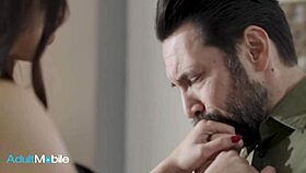 Big-Titted Brunette Strips And Offers Pussy For Intense Pounding!