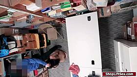 Bent over in doggystyle, ebony shoplifter gets fucked by police officer in office lingerie